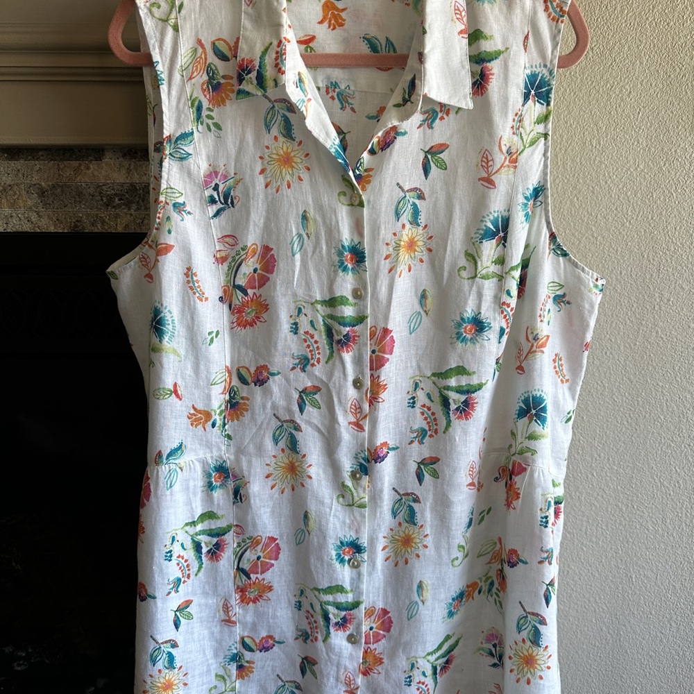 J. Jill, Love Linen, 100% Linen Top, Sleeveless Floral Print , XL, Excellent!